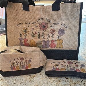 NWOT Teacher Themed Tote Bag Set - Black and Tan